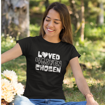 Loved Forgiven Chosen - T-Shirt (White Letters)