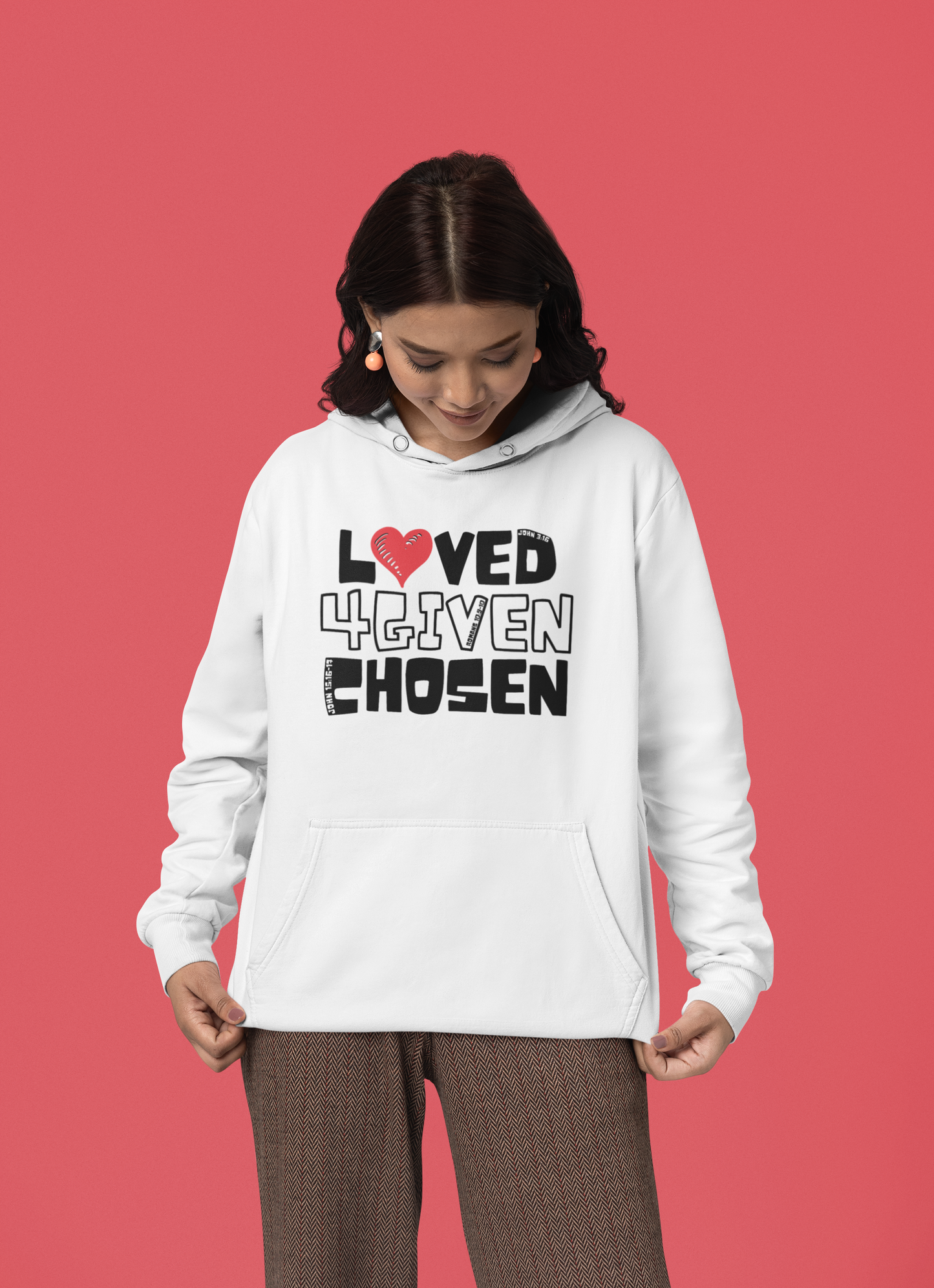 Loved Forgiven Chosen - Hoodie (Colored Letters)