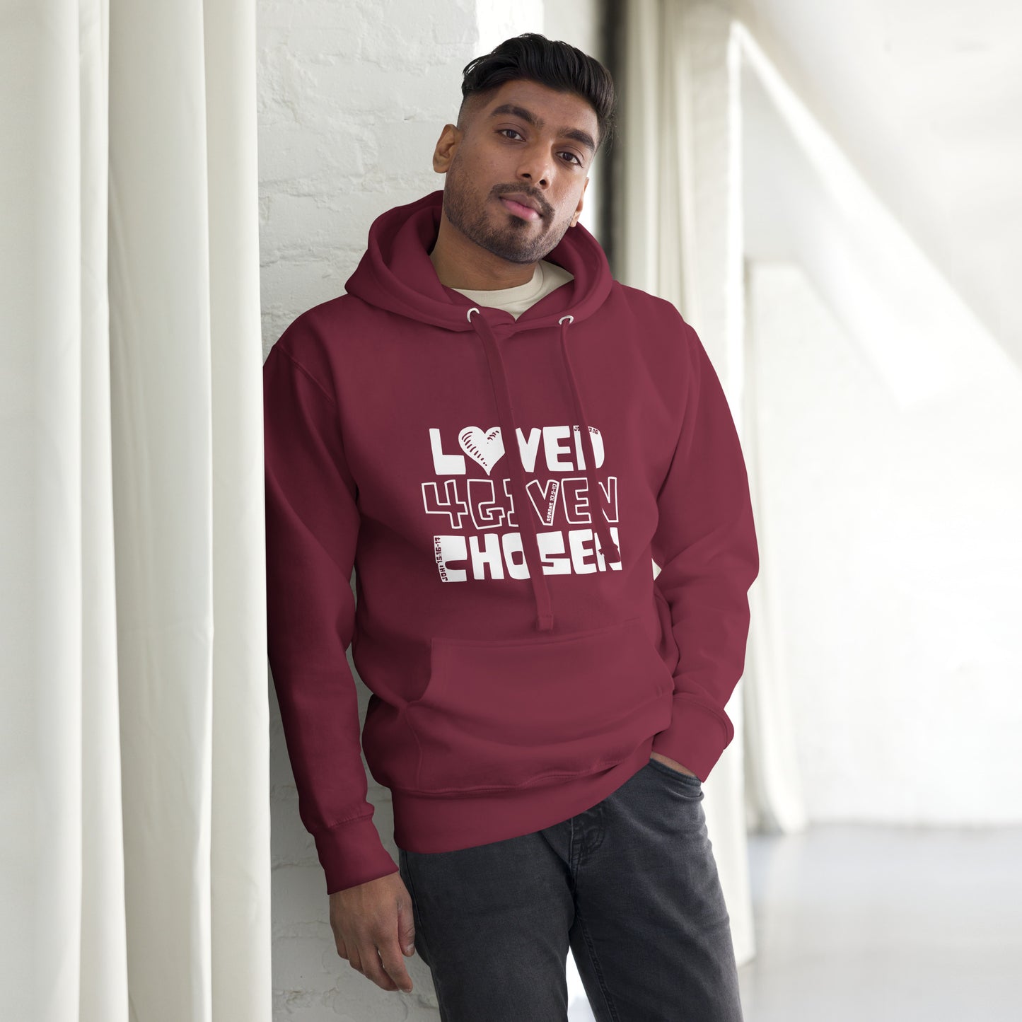 Loved Forgiven Chosen - Hoodie (White Letters)