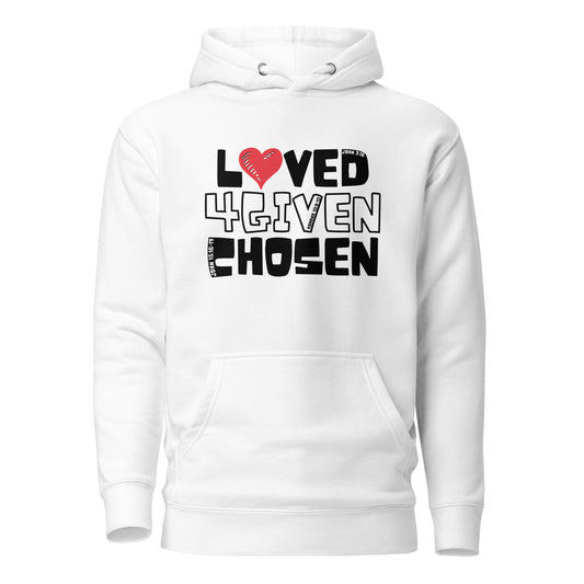 Loved Forgiven Chosen - Hoodie (Colored Letters)